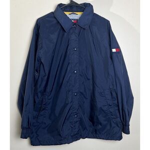Vintage Tommy Hilfiger Jacket Adult Large Blue Nylon Snap Windbreaker 90s Mens